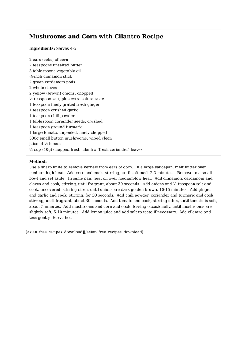 Mushrooms and Corn with Cilantro Recipe