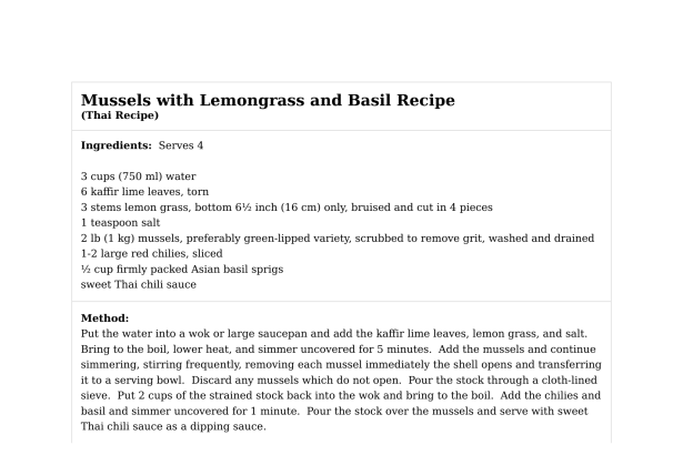 Mussels with Lemongrass and Basil Recipe