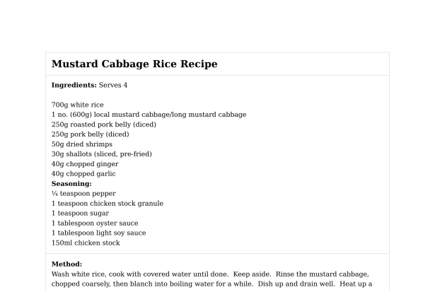 Mustard Cabbage Rice Recipe