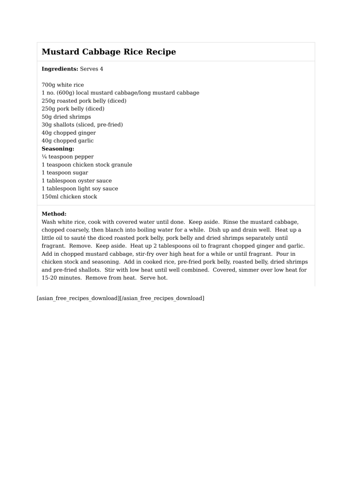 Mustard Cabbage Rice Recipe