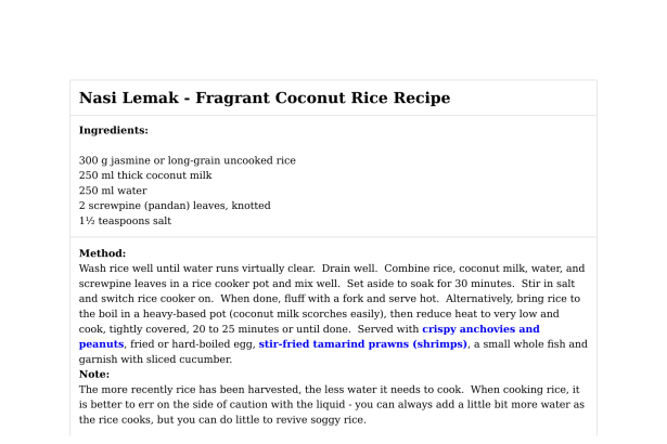 Nasi Lemak - Fragrant Coconut Rice Recipe