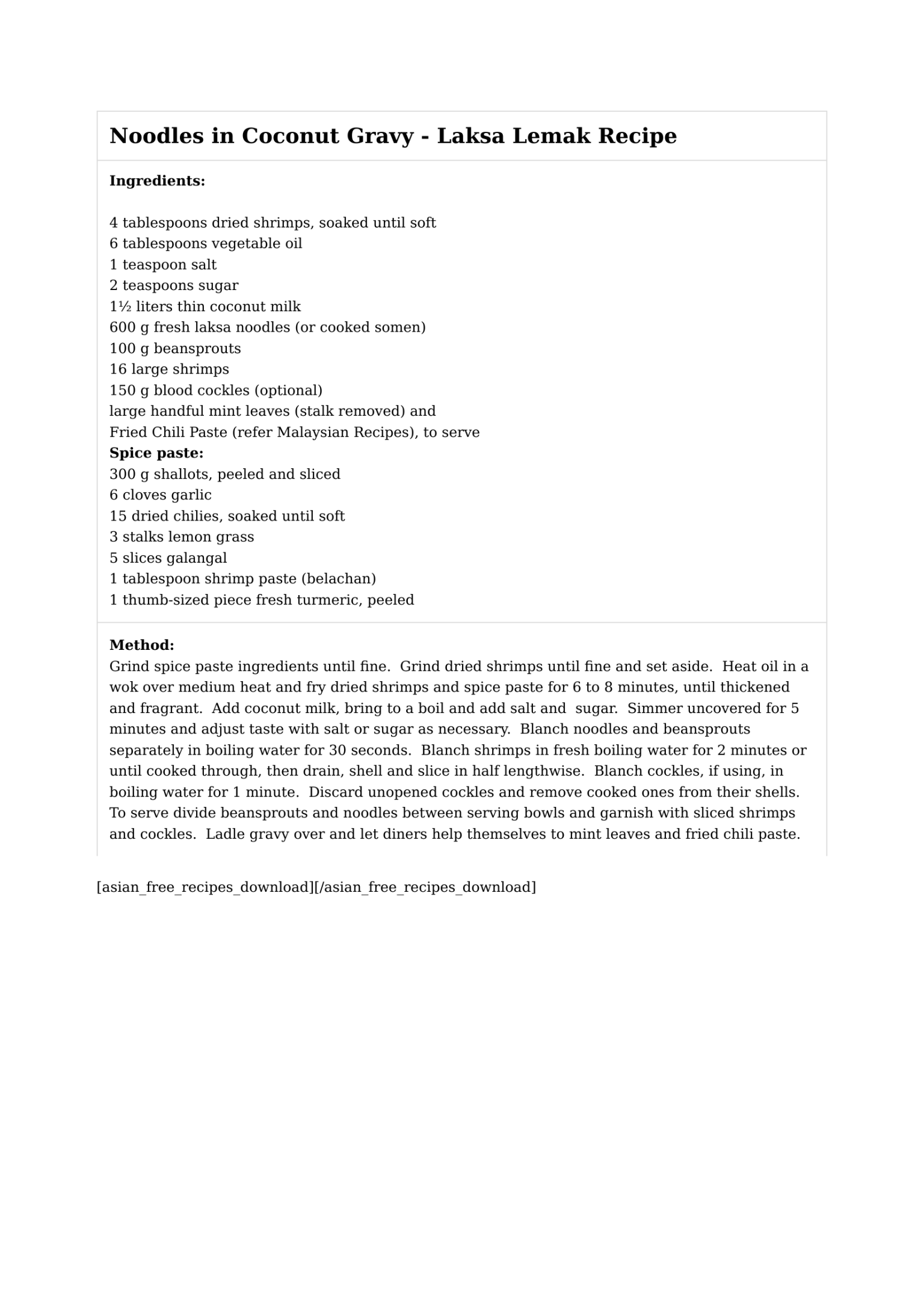 Noodles in Coconut Gravy - Laksa Lemak Recipe