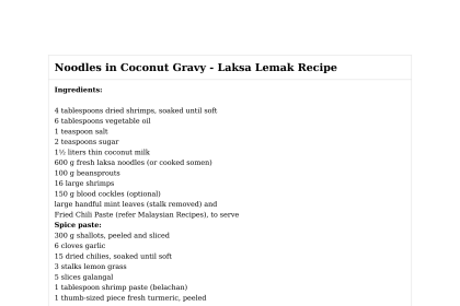 Noodles in Coconut Gravy - Laksa Lemak Recipe