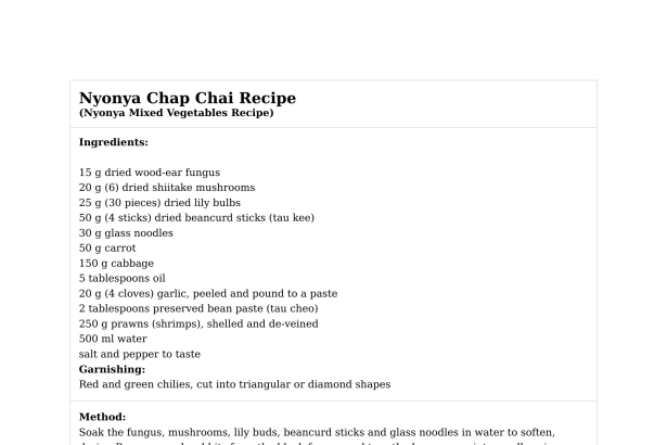 Nyonya Chap Chai Recipe