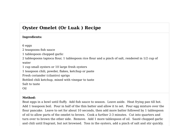 Oyster Omelet (Or Luak ) Recipe
