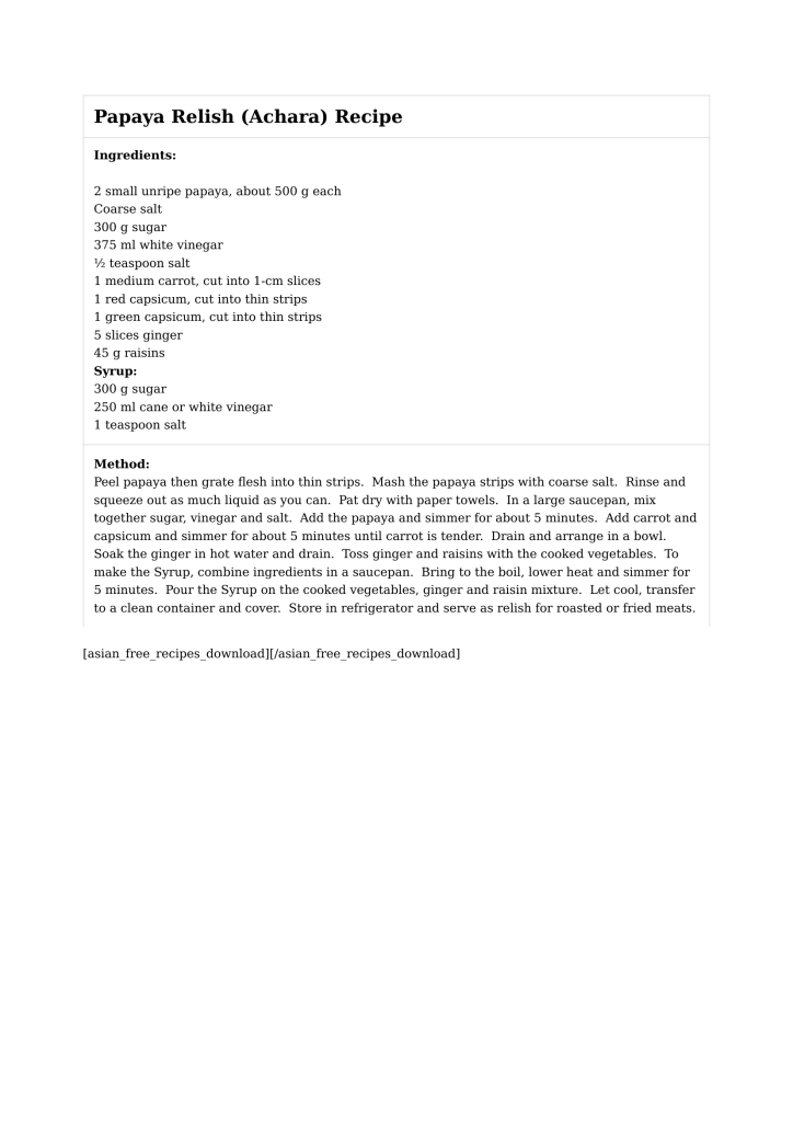 Papaya Relish (Achara) Recipe