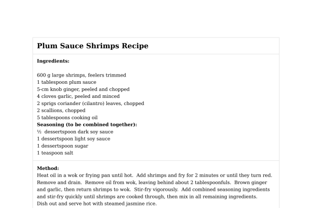 Plum Sauce Shrimps Recipe