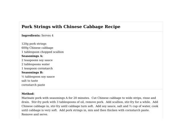 Pork Strings with Chinese Cabbage Recipe