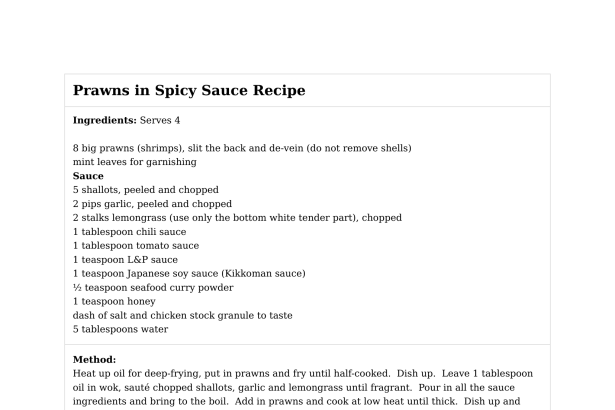 Prawns in Spicy Sauce Recipe