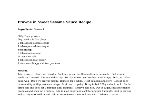 Prawns in Sweet Sesame Sauce Recipe