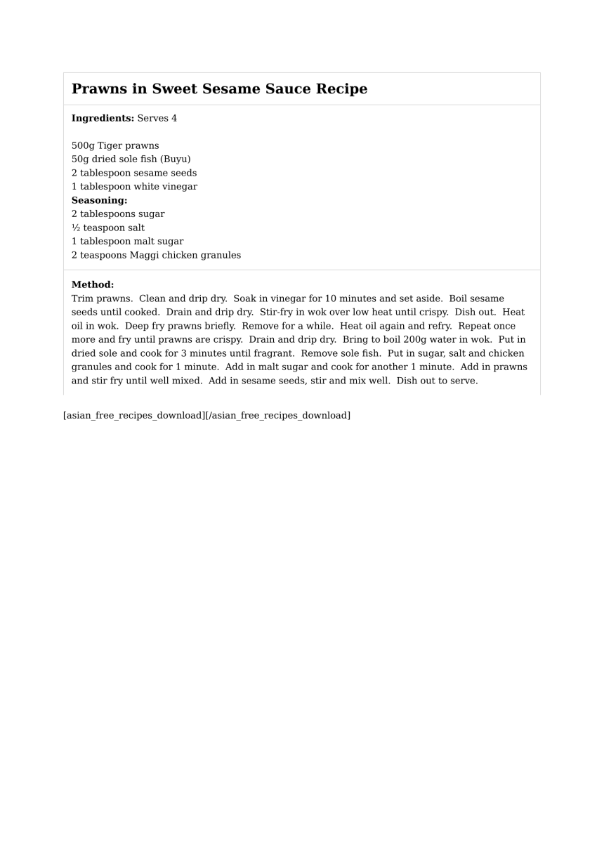 Prawns in Sweet Sesame Sauce Recipe