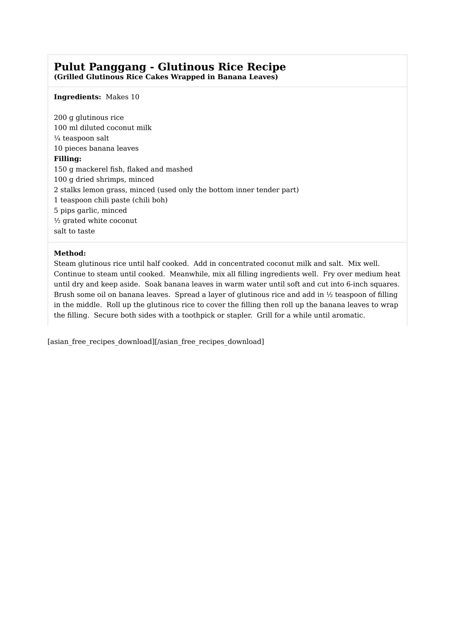 Pulut Panggang - Glutinous Rice Recipe