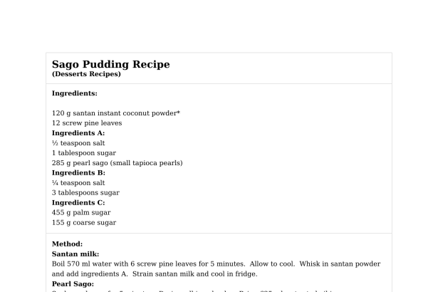 Sago Pudding Recipe