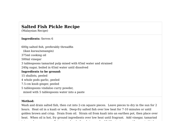 Salted Fish Pickle Recipe