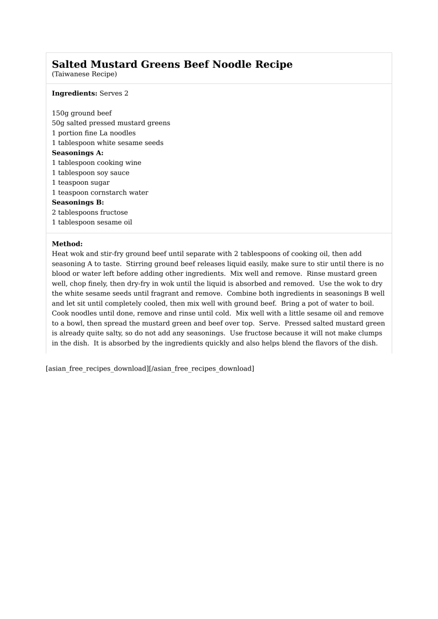 Salted Mustard Greens Beef Noodle Recipe
