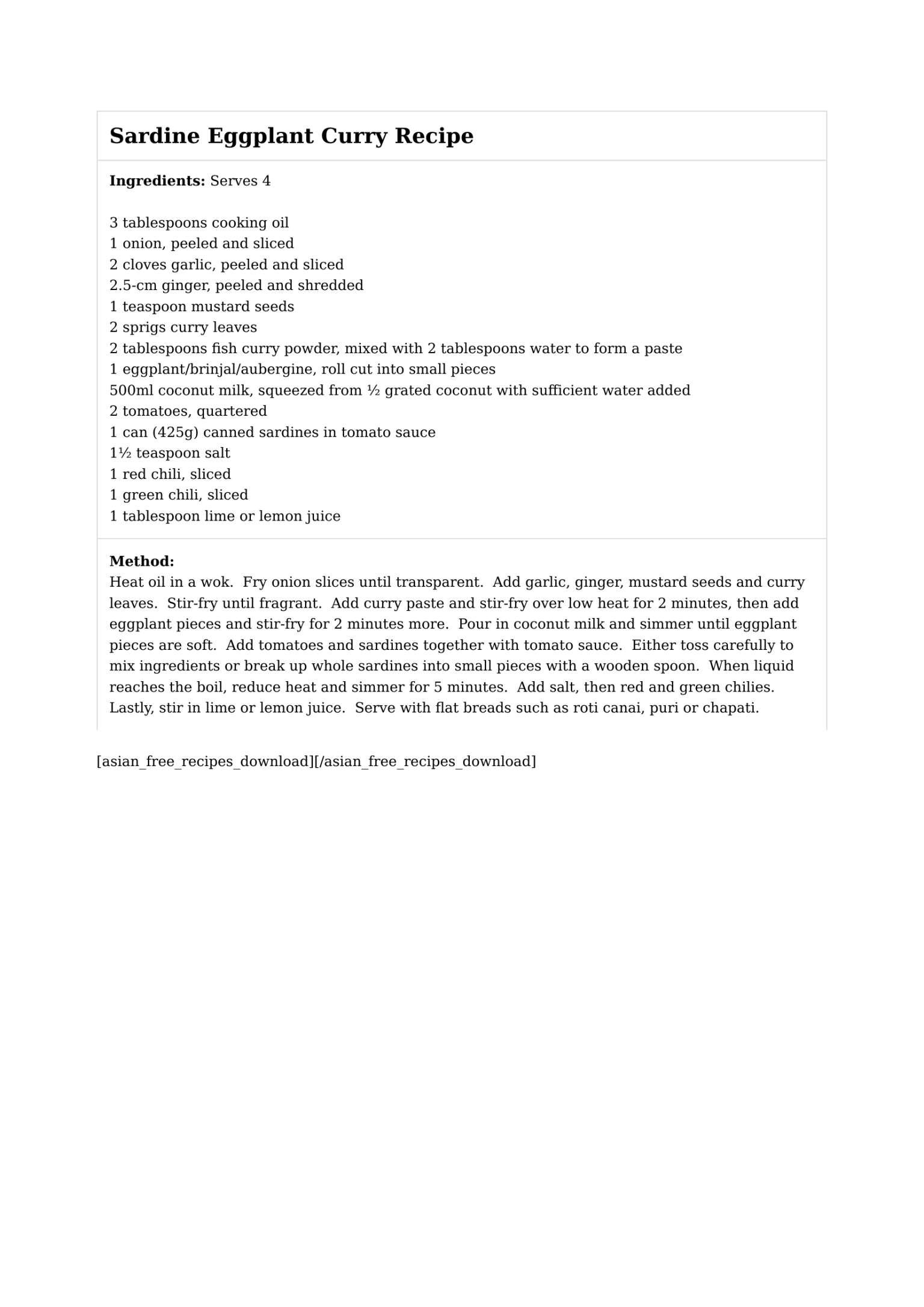 Sardine Eggplant Curry Recipe