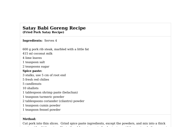 Satay Babi Goreng Recipe