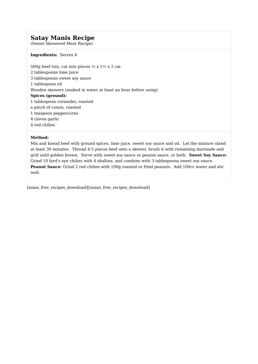 Satay Manis Recipe