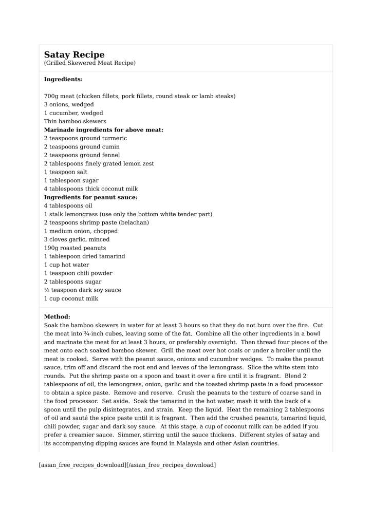 Satay Recipe