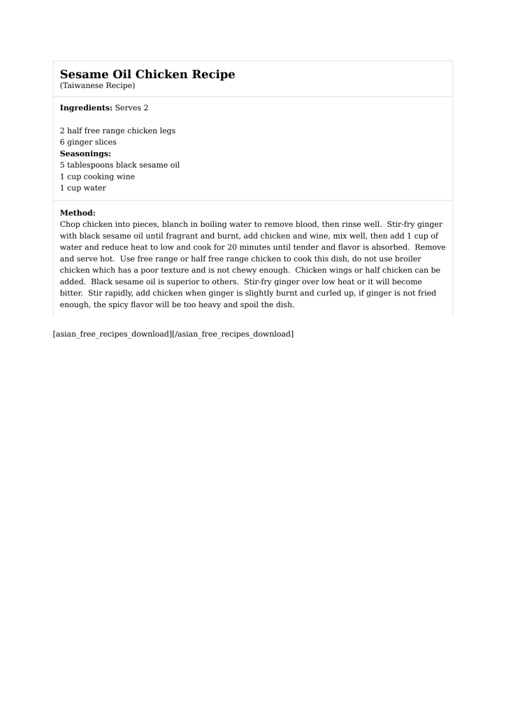 Sesame Oil Chicken Recipe
