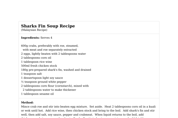 Sharks Fin Soup Recipe