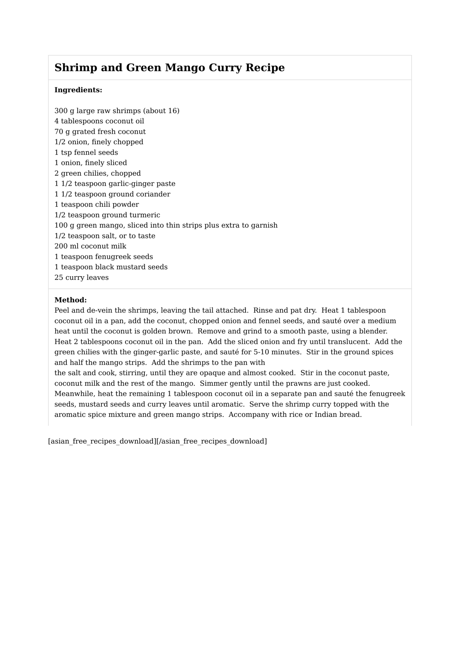 Shrimp and Green Mango Curry Recipe