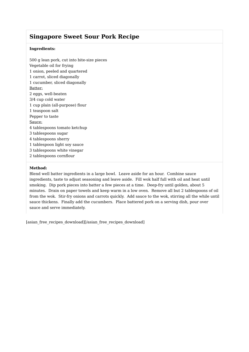 Singapore Sweet Sour Pork Recipe