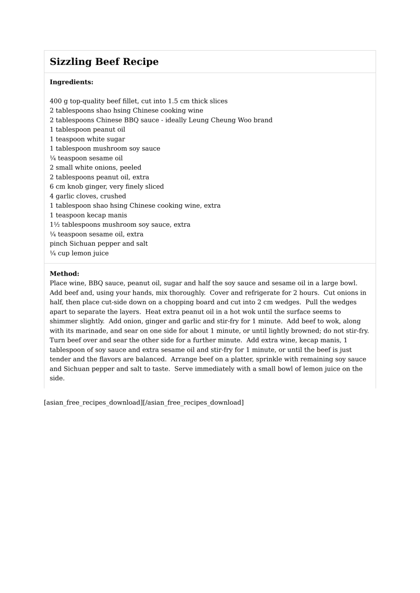 Sizzling Beef Recipe