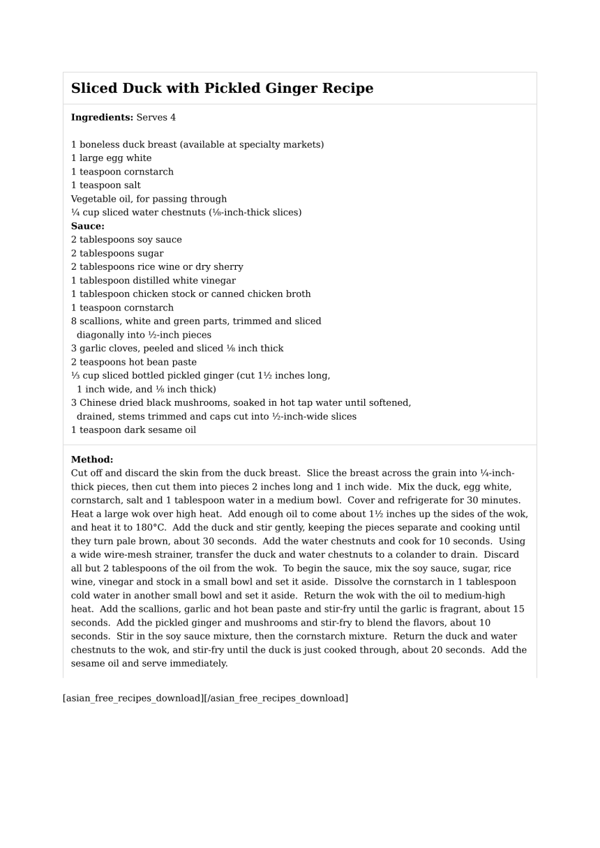 Sliced Duck with Pickled Ginger Recipe