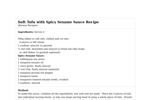 Soft Tofu with Spicy Sesame Sauce Recipe