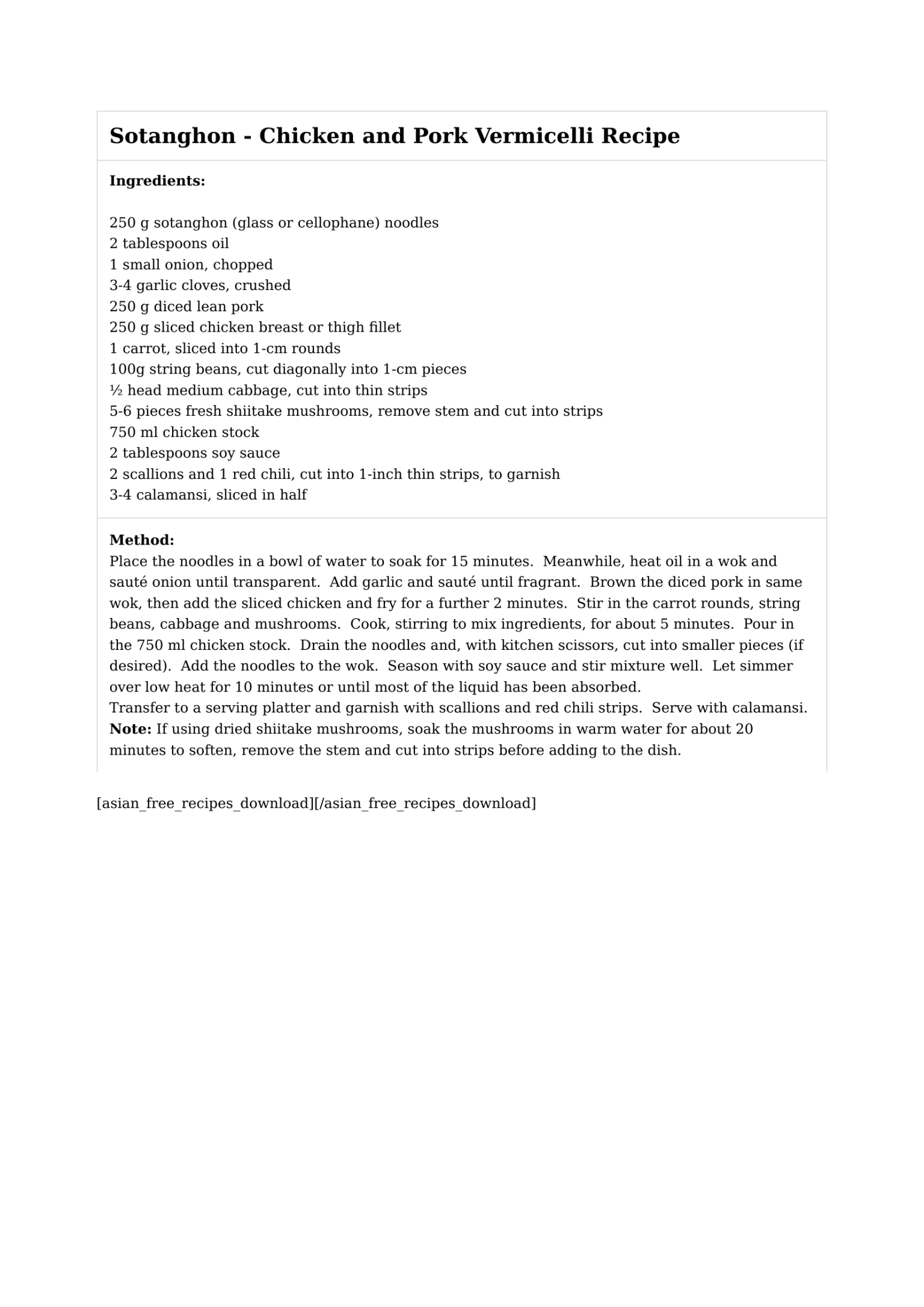 Sotanghon - Chicken and Pork Vermicelli Recipe