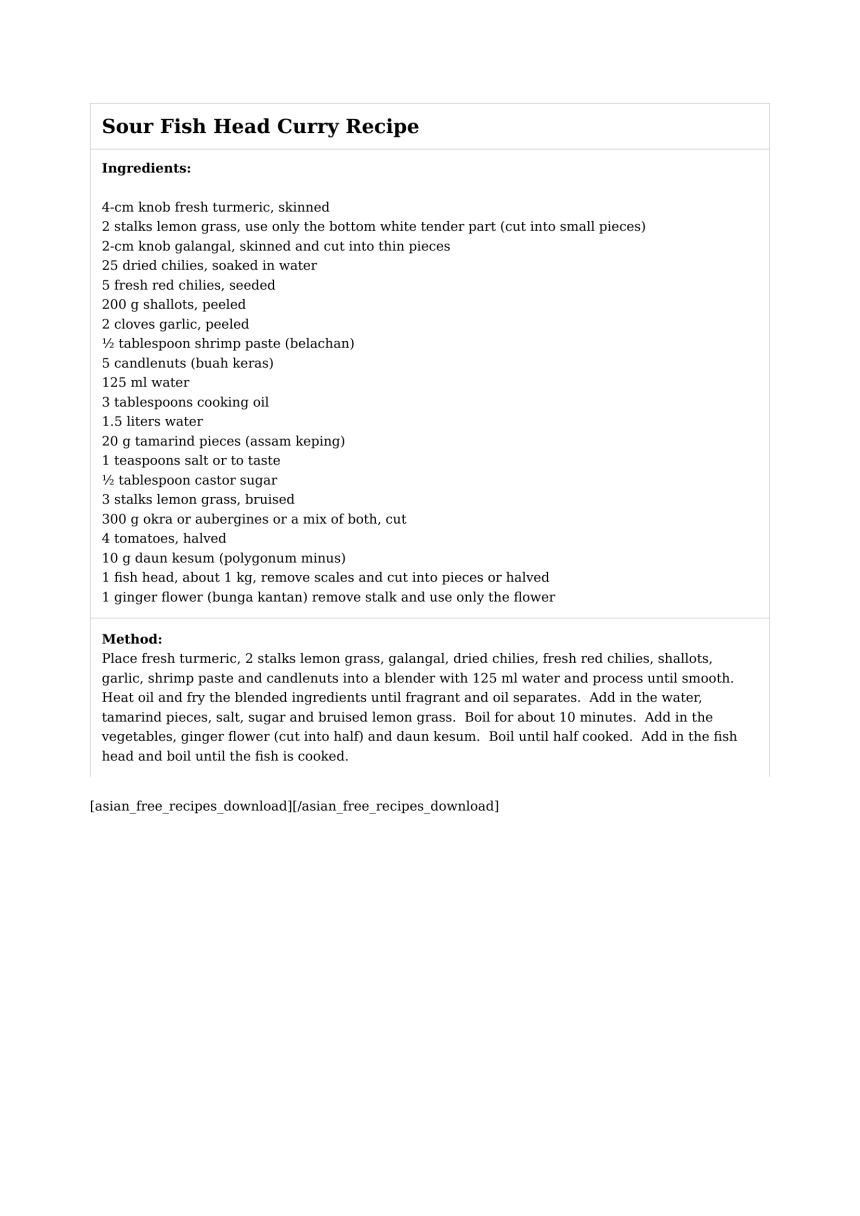 Sour Fish Head Curry Recipe
