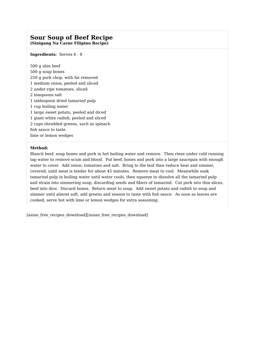Sour Soup of Beef Recipe