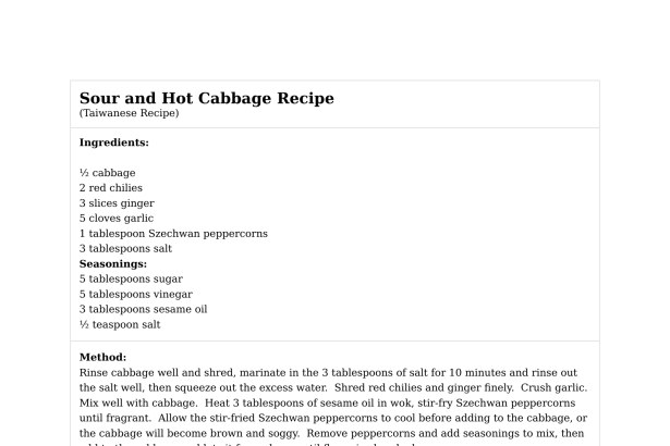 Sour and Hot Cabbage Recipe