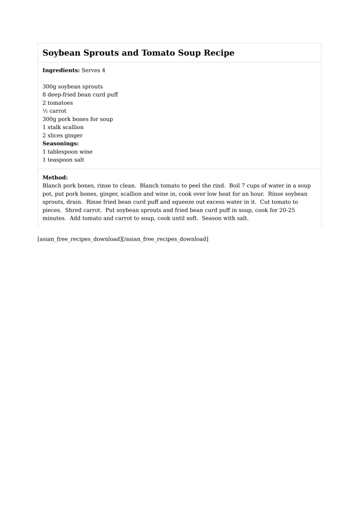 Soybean Sprouts and Tomato Soup Recipe