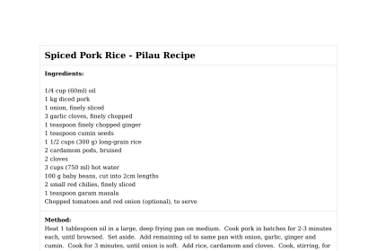 Spiced Pork Rice - Pilau Recipe