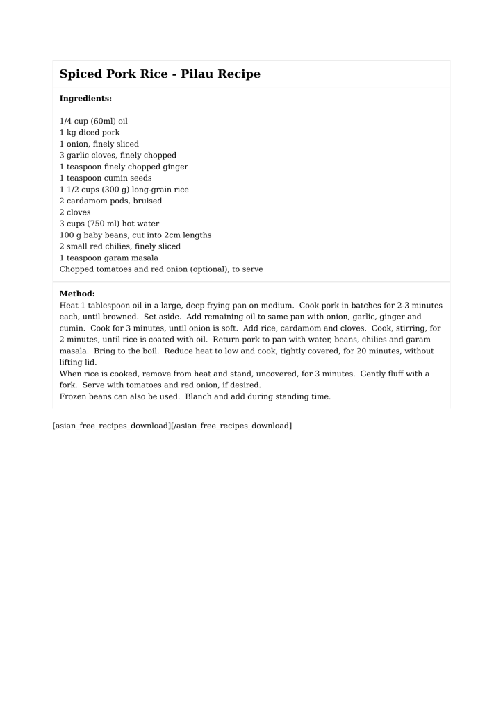 Spiced Pork Rice Pilau Recipe