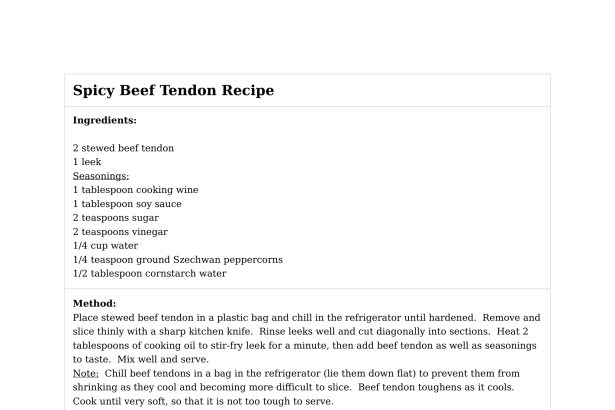Spicy Beef Tendon Recipe