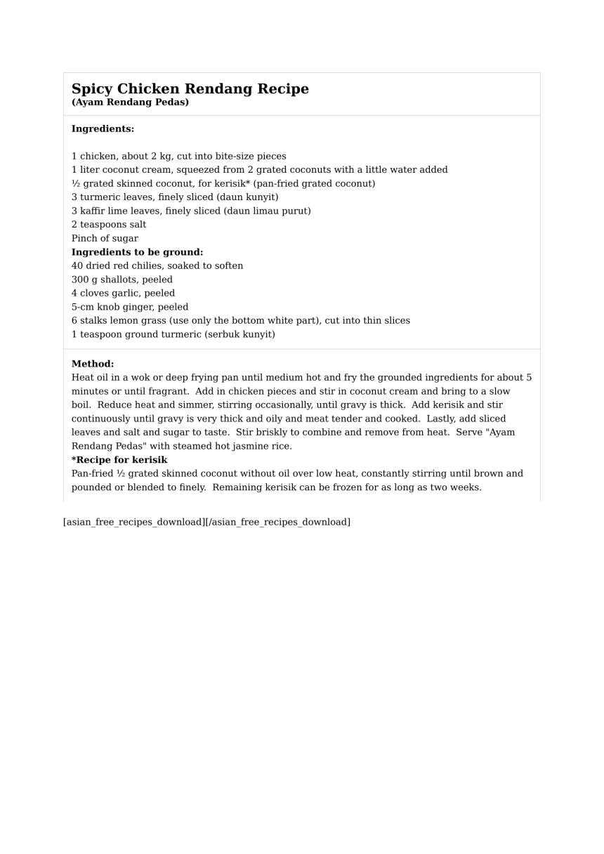 Spicy Chicken Rendang Recipe
