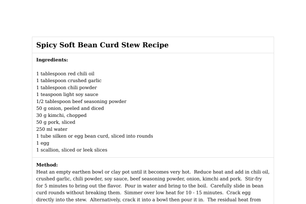 Spicy Soft Bean Curd Stew Recipe