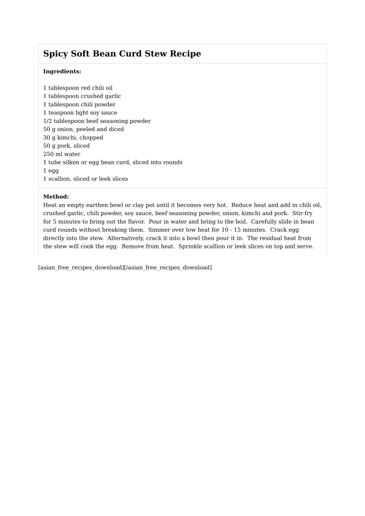 Spicy Soft Bean Curd Stew Recipe