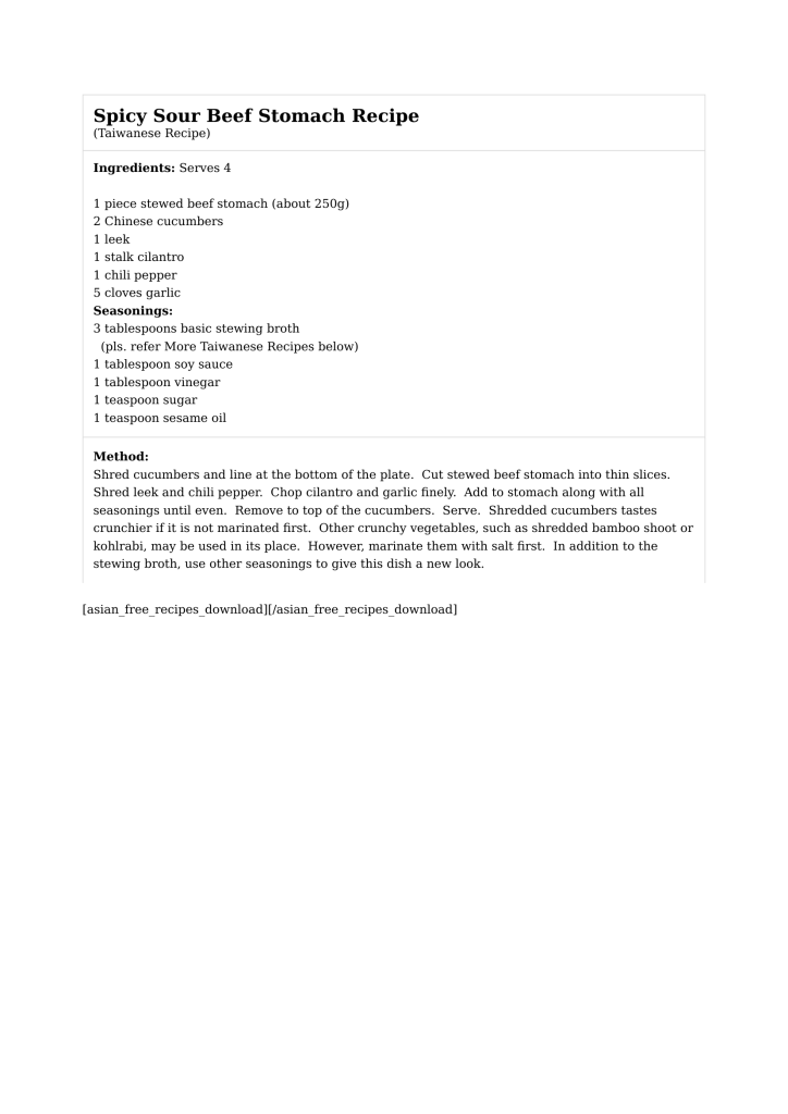 Spicy Sour Beef Stomach Recipe