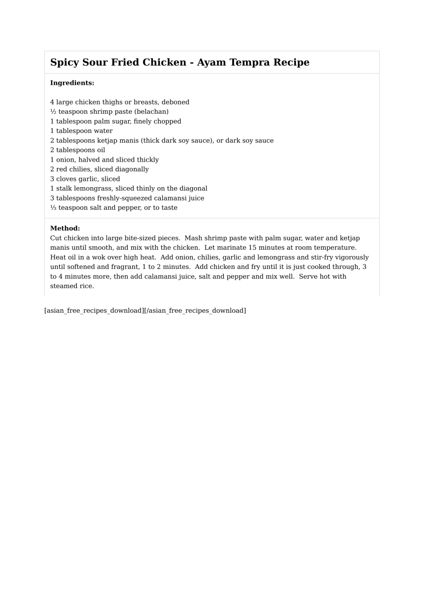 Spicy Sour Fried Chicken - Ayam Tempra Recipe