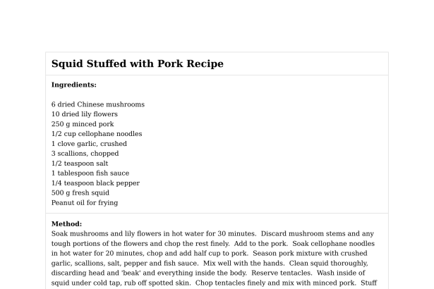 Squid Stuffed with Pork Recipe