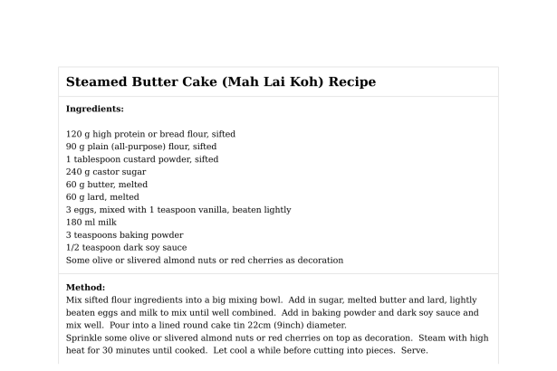 Steamed Butter Cake (Mah Lai Koh) Recipe