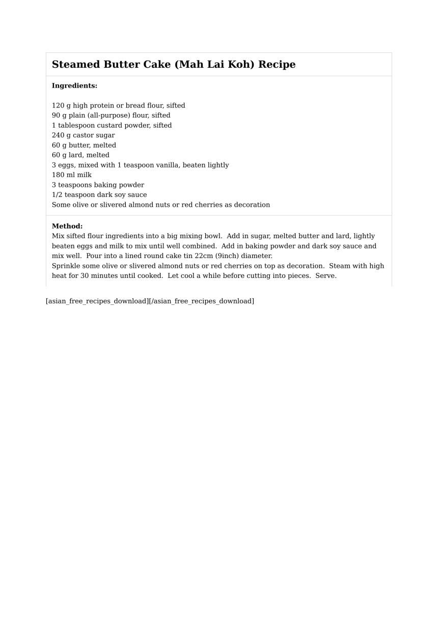 Steamed Butter Cake (Mah Lai Koh) Recipe