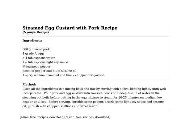 Steamed Egg Custard with Pork Recipe
