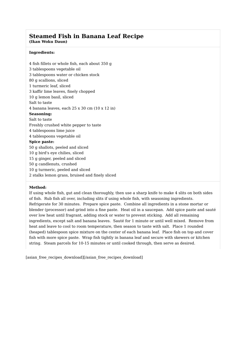 Steamed Fish in Banana Leaf Recipe