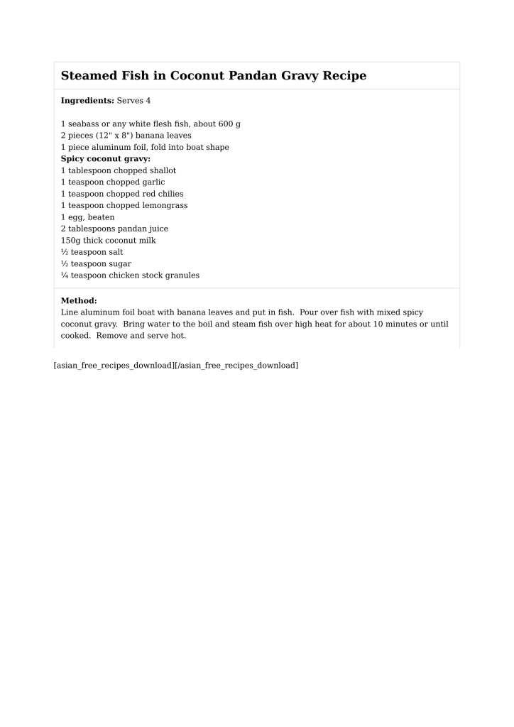 Steamed Fish in Coconut Pandan Gravy Recipe