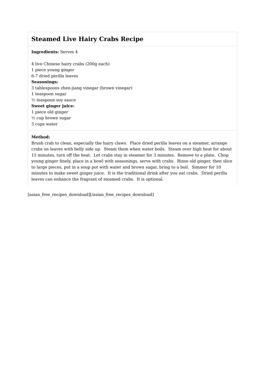Steamed Live Hairy Crabs Recipe